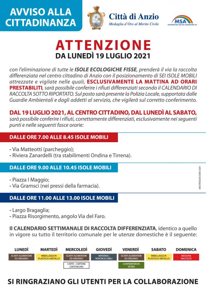 calendario differenziata in centro