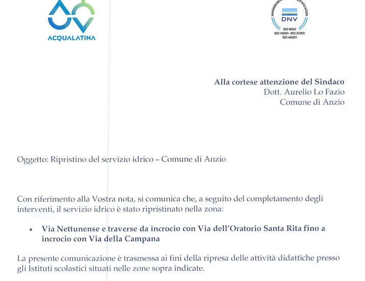 La nota odierna di Acqualatina