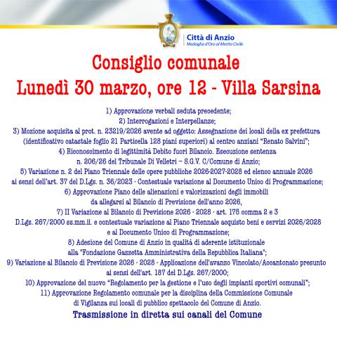 L'ordine del giorno del Consiglio comunale