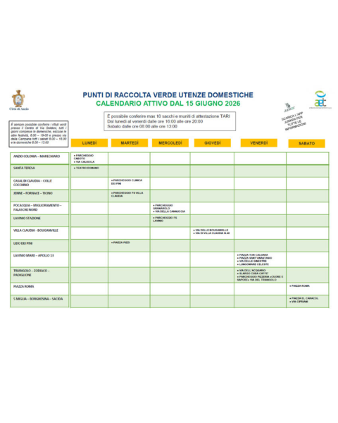 Il calendario settimanale del verde