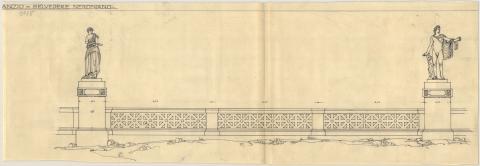 Cesare Bazzani, Belvedere Neroniano, Anzio, Prospetto, 1920 ca, matita e china su carta, mm 245 × 715, Archivio di Stato di Terni, Fondo Cesare Bazzani, RM003003